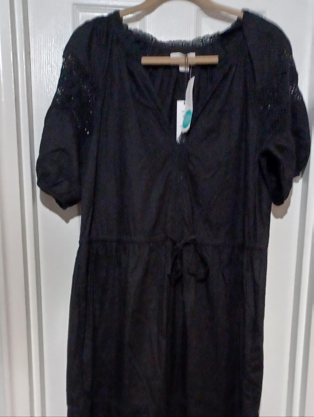 Velvet by Graham & Spencer Black Midi Dress with Lace Shoulders